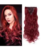 Silk-co Long Curly Wavy Clip in Hair Extension 24 Maroon&Dark Red - 8 Pcs Full Head, Synthetic Heat Resistant, 18 Clips - #Maroon&Dark Red - Buy Online on SooperMarket.com