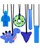 6 PCS Sensory Chew Necklace Teether Chew Toys Safety Food Grade Silicone for Kids Toddlers ADHD Autistic Biting Needs Oral Motor Teether Chew Pendant Toy with Adjustable Buckle for Baby Boys(Blue) - Buy Online on SooperMarket.com