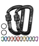 RHINO Produxs 2PCS of 12kN (2697 lbs) Heavy Duty Lightweight Locking Carabiner Clips - Excellent for Securing Pets, Outdoor, Camping, Hiking, Hammock, Dog Leash Harness, Keychains Locking Black - Buy Online on SooperMarket.com