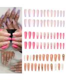 Long Coffin Press on Nails 3 Pack (72 PCS) with Glue Sticker and File - Full Cover Fake Nails for Women, Girls, Teens - Purple Pink Blue Ballet False Nails - Buy Online on SooperMarket.com