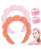 Spa Headband Set | Terry Cloth Headband for Women | Bubble Skincare Headbands | Face Wash Wristbands | Soft Puffy | Pink+Orange - Buy Online on SooperMarket.com