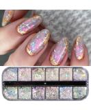 Holographic Opal Nail Art Glitter Flakes Powder Aurora Iridescent Pigment Ice Crystal Mermaid Paillettes Sparkly Sequins Design for Manicure Decoration Accessories 12 Grids Opal Type 1 - Buy Online on SooperMarket.com