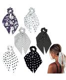 Funlovin Black White Scarf Scrunchie Hair Ribbon Ties Set - Elegant Ponytail Scrunchies with Tails for Women (6pcs) - Buy Online on SooperMarket.com