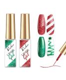 Rechoo 2PCs UV nail polish liner glitter Christmas 8ml Rouge & Vert Shinny Gel Liner Nail Polish Nail Art Painting Gel gel colors for nails for nail design Drawing Lines and French Nail P-2Pcs Glitter Red & Green - Buy Online on SooperMarket.com