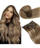 Shop Laavoo Brown Balayage Clip-In Hair Extensions - Real Hair Ombre Light Brown to Dark Blonde 35cm 7pcs 105g - Buy Online on SooperMarket.com