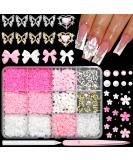 BELICEY 1000PCS 3D Nail Charms - Cute Butterfly Bow Star Heart & Moon Designs for Nail Art DIY - Includes Picker Pencil & Tweezer - Pink & White Flower Collection - Buy Online on SooperMarket.com