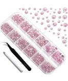Beadsland 2500pcs Light Pink Rhinestones, Flatback Gems Round Crystal Rhinestones for Crafts Mixed 8 Sizes SS4~SS30 with Picking Tweezer and Pen (lt.pink) - Buy Online on SooperMarket.com