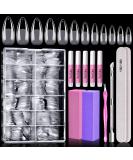 600pcs MORGLES Almond Nail Tips Full Cover Set with Glues and Files - Clear Almond Shaped Acrylic Nails for Salon and Home Use - Buy Online on SooperMarket.com