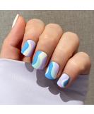 Novo Ovo Short Corner Oval Press On Nails - Purple White Green Strudel - Lavender Stick Artificial Fingernails with Glue for Valentine's Day | International Shipping - Buy Online on SooperMarket.com