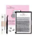 Glowing Win Individual Eyelash Extensions Set - DIY Cluster Lashes Kit with 144 PCS Lash Bond & Seal Tweezers | 8-16mm Natural False Eyelashes for Stunning Looks - Buy Online on SooperMarket.com