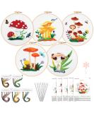 Embroidery Starter Kit: Mushroom Cross Stitch Set for Beginners - 5 Sets with Patterns, Instructions, Hoops, Needles & Threads - Buy Online on SooperMarket.com