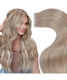 LaaVoo 55cm Tape In Real Hair Extensions - Ash & Light Blonde Highlights 20pcs 50g Remy Seamless Hair Extensions #P18/613 - Buy Online on SooperMarket.com