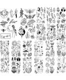 20 Sheets Black Tiny Temporary Tattoo, Hands Face Tattoo Sticker for Men Women, Flower Space Moon Snake Designs Body Art on Arm Neck Shoulder Clavicle Waterproof Pattern A - Buy Online on SooperMarket.com