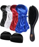 6-Piece Durag and Wave Brush Set for Men - 360 Curved Medium/Hard Hair Brushes - Includes 4 Silky Durags in Black, Red, Royal Blue, White - Premium Kit - Buy Online on SooperMarket.com