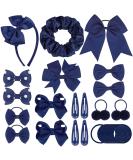 Navy Blue Girls School Hair Accessories Kit - 48Pcs Ribbon Hair Barrettes, Headband, Ponytail Holder, Elastics Bands - Perfect Birthday Gift - Buy Online on SooperMarket.com