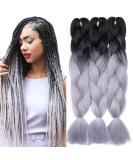 Tess Braids Extensions 60 cm - Jumbo KanCalon Ombre Hair Braids #28 Gray/Raven Black | 100g Bundle for Box Braids - Buy Online on SooperMarket.com