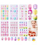 144 Pieces Kids Press on Nails Grils, Thrilez Children Fake Nails Artificial False Nail Tips Pre Glue Full Cover Short Acrylic Nails for Girls Kids Nail Art Decoration (Rainbow Sky) - Buy Online on SooperMarket.com