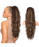 REECHO Ponytail Extension 26" Long Beach Wave Drawstring Pony Hair Extension Synthetic Pony Tail Hairpiece for Women - Chestnut Brown with Golden Highlights - Buy Online on SooperMarket.com