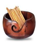 Wonderbooom Rosewood Yarn Bowl and 12 Bamboo Crochet Hooks Set - Handmade Wool Storage and Holder for Knitting - Perfect Mother's Day Gift - Buy Online on SooperMarket.com