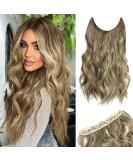 Invisible Wire Hair Extension Clip - Natural Wavy Synthetic Hair, Adjustable Size, 2 Secure Clips, Long Curly Secret Hair Piece - 20 inch Bright Bronde Highlights - Buy Online on SooperMarket.com