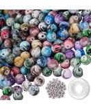 Quefe 500pcs Craft Beads for Jewelry Making, for Bracelets Making,Space Acrylic Beads in Ink Patterns with 50pcs Spacer Beads and Crystal String (8mm) - Buy Online on SooperMarket.com