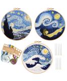 HaiMay 3 Sets Embroidery Starter Kit - Sky Pattern, Bamboo Hoops, Color Threads & Tools - Buy Online on SooperMarket.com