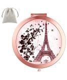 Dynippy Round Rose Gold Compact Mirror - Double-Sided Magnification for Woman, Mother, Kids - Portable Hand Mirror - Great Gift (Eiffel Tower) - Buy Online on SooperMarket.com