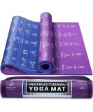 Yoga Mat with 75 Illustrated Poses & Stretches + Carrying Strap | Non-Slip Extra-Thick Mat for Men and Women | Beginner-Friendly | Blue/Purple (68 x 24) - Buy Online on SooperMarket.com