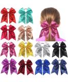 12Pcs 7.5 Glitter Sequins Pigtail Bows for Baby Girls - Sparkly Cheer Hair Bows with Elastic Hair Ties - Buy Online on SooperMarket.com
