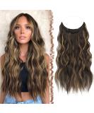 FESHFEN Invisible Wire Hair Extensions with Transparent Wire Adjustable Size with Clips Synthetic Hair Piece Long Wavy Secret Headband Hairpieces for Women 20 Inch Brown Highlighted Caramel Blonde - Buy Online on SooperMarket.com