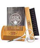 Viking Revolution Beard Comb  Beard Brush Set for Men - Natural Boar Bristle Brush and Dual Action Pear Wood Comb wVelvet Travel Pouch - Great for Grooming Beards and Mustaches 4 Piece Set - Buy Online on SooperMarket.com