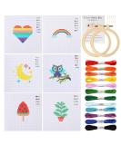 Pllieay Kids Cross Stitch Kit | 6 Patterns, 2 Hoops, 12 Skeins | Beginner Needlepoint Starter Set with Instructions - Buy Online on SooperMarket.com