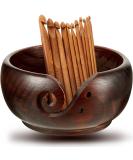 Handmade Wooden Yarn Bowl with 12 Crochet Hooks - Dark Brown 7x7x3 Inch - Crocheting & Knitting Storage and DIY Crafts Tools - Buy Online on SooperMarket.com