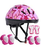 Asslen Kids Bike Helmet Set | Adjustable Toddler Helmet with Knee Elbow Pads | Sports Protective Gear for Boys Girls Ages 3-8 | Pink Star Design - Buy Online on SooperMarket.com