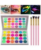 Kalolary Glow in the Dark Neon Eyeshadow Palette - 24 Colors, UV Glow, Matte & Glitter, Highly Pigmented, with 4 Brushes - Buy Online on SooperMarket.com