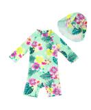 UPF 50+ Baby Girl One Piece Swimwear with Sun Hat | Toddler Swimsuit Set | Green Flower | 3-6 Months - Buy Online on SooperMarket.com