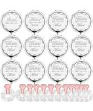 12 Pack Compact Pocket Makeup Mirrors with Bride, Maid of Honor, Bridesmaid Designs + Bachelorette Party Hair Ties - Silver - Buy Online on SooperMarket.com