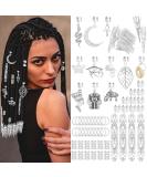 Dreadlocks Locs Jewelry Set - 107 Pieces Stainless Steel Clips & Charms for African Braids, Adjustable Hair Cuffs - Butterfly, Shell, Leaf, Snake, Moon, Cross - Silver Dreadlock Accessories - Buy Online on SooperMarket.com