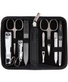 High-Quality 8-Piece Manicure Set 'Roma' - Deep Black Synthetic Leather Etui | Nail Scissors Tweezers Glass Nail Files & More - International Shipping Available - Buy Online on SooperMarket.com