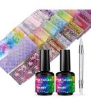 Burano Nail Foil Glue Gel Kit - 15ML x 2 Bottles with 40PCS Stickers | Nail Art Designer Adhesive Transfer Foil Gel for Gel Nails - Buy Online on SooperMarket.com