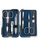 Three Swords Germany 6 pcs Manicure Set 'Genova' | Nail Care Kit with Scissors Clippers & Glass Files in Textile Jeans Blue - International Shipping - Buy Online on SooperMarket.com