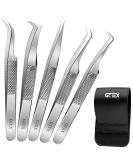 GTEX Circle Grip Lash Tweezers - Japanese Steel, Professional 5 Pack for Eyelash Extensions - Silver - Buy Online on SooperMarket.com