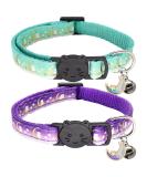 Giecooh 2 Pack Breakaway Cat Collar with Bells - Adjustable Kitten Safety Collars for Boys & Girls - Teal+Purple - 7-11 - Buy Online on SooperMarket.com
