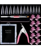 Kalolary Dual Nail Forms Set - 120PC Stiletto False Nail Tips & Pink Nail Clips with Dual-Ended Poly UV Gel Brush for Nail Art Extension - Buy Online on SooperMarket.com