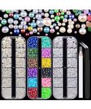 Flat Back Pearls Kit - 3800 Pcs, 3 Boxes, AB+ White AB+ Beige AB Half Round Pearls for Nail Art & DIY Crafts with Pickup Pencil and Tweezer - Buy Online on SooperMarket.com