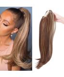 Curly Clip-In Ponytail Extensions - 55cm Wavy Synthetic Hair in Light Brown & Ash Blond for Women - Buy Online on SooperMarket.com