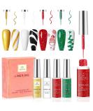 Yueshop Christmas Nail Art Gel Liner Polishes Set - 4x 8ml White Gold Red Green Colors - Soak Off Collection with Thin Nail Art Brush Pen Tool - DIY Nail Art for Girls and Women - Buy Online on SooperMarket.com
