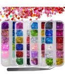 Holographic Nail Glitters Sequins Set - 4 Boxes | Butterfly, Heart, Alphabet, Star | Chunky Flakes for Nail Art, Craft, Makeup - Mixed Colors - Buy Online on SooperMarket.com