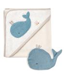 Fehn Baby Whale Bath Towel & Washing Glove Set - Organic Cotton Hooded Towel for Babies & Toddlers 0+ Months - Cute Whale Design Poncho - Buy Online on SooperMarket.com