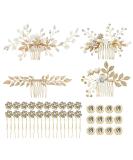 Gold Flower Leaf Wedding Hair Combs & Pins Set - Bridal Hair Accessories - Buy Online on SooperMarket.com
